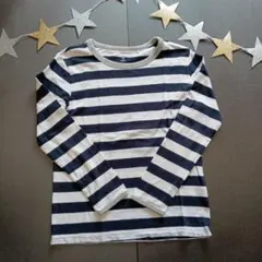 140サイズ ネイビーとホワイト ストライプ 長袖カットソー