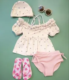 ベビー　キッズ　水着　オフショルダー　パフスリーブ　セットアップ