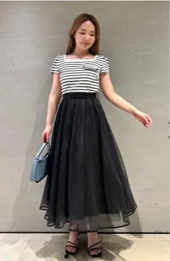 下げタグ付　セルフォード ブラッシュドエンブロイダリースカート 2025 黒 S セール】ブラッシュドエンブロイダリースカート（スカート）｜CELFORD