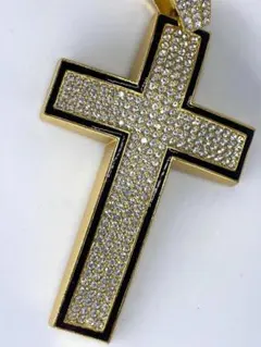 10×5cm メンズゴールドクロスネックレス　マイアミ　キューバン　ロザリオ