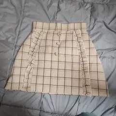 チェック柄フリルミニスカート ベージュ