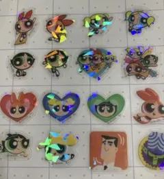 パワパフ オーロラ　ホログラム　クリアシール　16枚ꕤフレークシール　おすそ分け