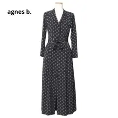 agnes b.　ロングワンピース　花柄　リボンベルト　オープンカラー　薄手