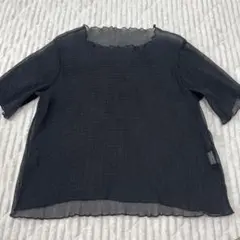 シースルー黒半袖シャツ フリル襟