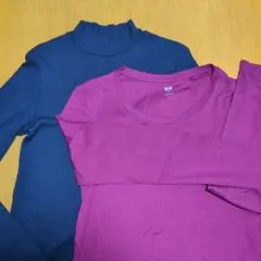 ユニクロレディース２枚組ｌサイズ ネイビー ハイネック 、ワイン色長袖Ｔシャツ
