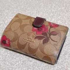 COACH 正規品 花柄 フラワー 二つ折り財布 ウォレット レザー 牛革