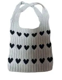 可愛い❗️大容量 ハート柄ニットトートバッグ