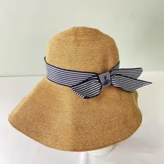 【美品】ヴィヴィアンウエストウッド 麦わら帽子 ストライプ リボン オーブ刺繍のサムネイル