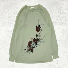 【限定SALE】ニット セーター 長袖 花柄 秋冬 レディース Lサイズ 緑