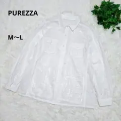 PUREZZA 花柄 シャツ ブラウス ホワイト ビーズ M〜L