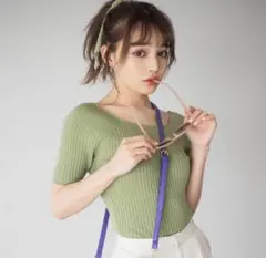 【GRL】レディース ニット 半袖 トップス グリーン L