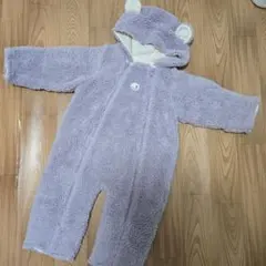 薄紫 クマ耳付きロンパース