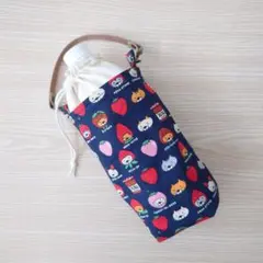 ネコいちご(ネイビー)　保温保冷　ペットボトルホルダー　カバー