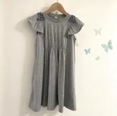 1【130】アプレレクール リボン ギンガムチェック ワンピース グレー