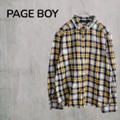 【ページボーイ】PAGE BOY レディースチェックシャツ　長袖　紺✖️黄色　F