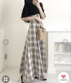 【mily bilet】大人の愛されリボン。プリーツドッキングチェックワンピース
