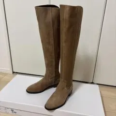 ベージュ スエード ニーハイブーツ