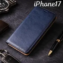 iPhone17 ケース ネイビー 手帳型 シンプル カード収納 紺色のサムネイル