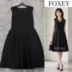 極美品》フォクシー オーガンジー切替ワンピース 長袖 Aラインドレス