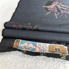 反物 本場大島紬 7マルキ 着尺 紺 花 新古品 正絹 リメイク材料 pt220