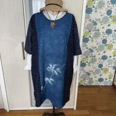 着物リメイク　絣　雪ん子　古布　藍染パッチワークチュニック
