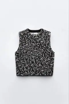 ZARA ノースリーブニットベスト ブラック×ホワイト Mサイズ