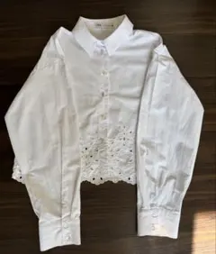 ZARA ホワイト 長袖クロップドシャツ Mサイズ