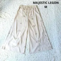 【マジェスティックレゴン】ワイドパンツ　花柄刺繍　ベージュ　ウエストゴム　М