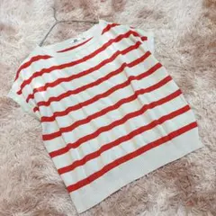 UNIQLO ユニクロ （L）ボーダー サマーニット フレンチスリーブ リネン混