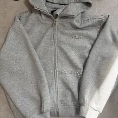 argueculture スタッズ付きグレー フードパーカー