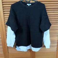 黒 リブ編み Tシャツ 長袖のサムネイル
