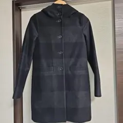 断捨離中❇️セオリー ウールコート フード付きブラック×チャコールグレーボーダー