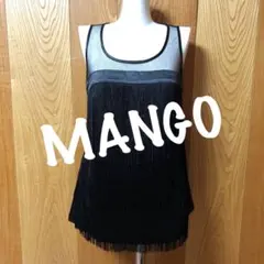 MANGO フリンジキャミソールトップス/黒タンクトップのサムネイル
