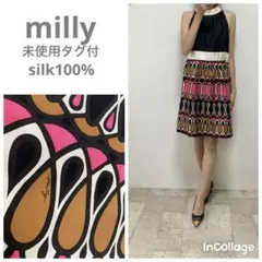 未使用タグ付　ミリー　milly シルク100% 柄ワンピース 6 ロゴ入りのサムネイル