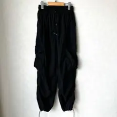カーゴパンツ 黒 ジョガーパンツ ワイド ウエストゴム 韓国 ストリート