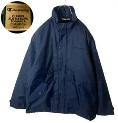 90s古着チャンピオンシンプルネイビースタンドカラーナイロンブルゾン中綿ゆったり