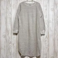 ユニクロ ワッフルクルーネックワンピース 【M】ベージュ系 長袖 ロング丈