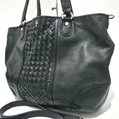 コールハーン トートバッグ ショルダー 2way レザー 編み込み 黒のサムネイル