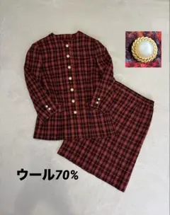 【極美品】　ツイード　ノーカラー　バブリースーツ　ゴールドボタン　セットアップ