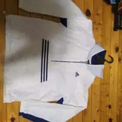adidas フード付きナイロンジャケット L ホワイト/ネイビー