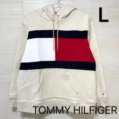 トミーヒルフィガー パーカー L フード フーディ ブランド ロゴ ベージュ
