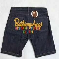 極美品‼️A Bathing Ape 刺繍デニムショートパンツ　Mサイズ　日本製のサムネイル