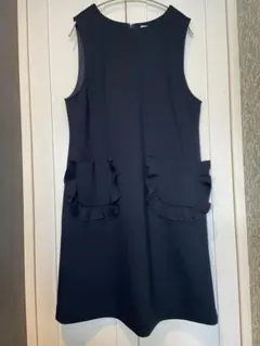 ネイビー フリル付きポケット ワンピース 42