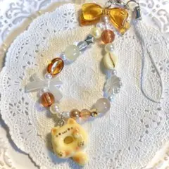 【現品限り】こねこのドーナツビーズストラップ(ちゃとら)