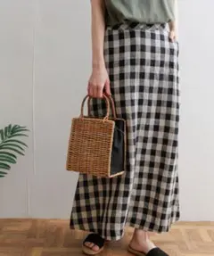 ドアーズ　リネンギンガムフレアスカート