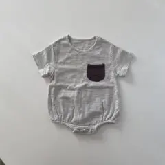 ボーダー 半袖ロンパース ポケット付き 70
