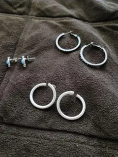 シルバーフープピアスとターコイズスタッドピアスセット 3点セット