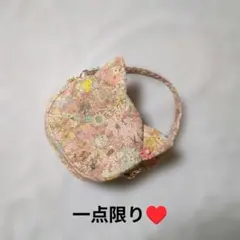 ユキエモン…ボタニカルフラワーピンク系 持ち手付き…コロンと猫ポーチ♥