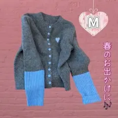 セール♡新品♪グレーと青のハート刺繍　Mサイズ　ニットカーディガン