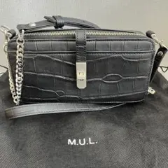 【H】限定品✨M.U.L.　ボックスウォレットショルダー　クロコ型押し　ブラック